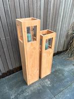 Set van 2 houten Lantaarns | Douglas hout | Sfeer | Robuust, Ophalen, Zo goed als nieuw, Hout, Minder dan 25 cm