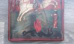 Om1900 Hand Geschilderd Ikoon Icoon Ex Voto Sint Joris Draak, Antiek en Kunst, Ophalen of Verzenden