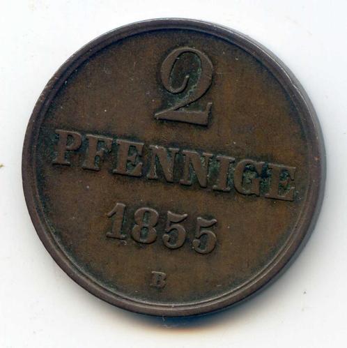Duitsland Hannover 2 Pfennig 1855, Postzegels en Munten, Munten | Europa | Niet-Euromunten, Duitsland, Ophalen of Verzenden
