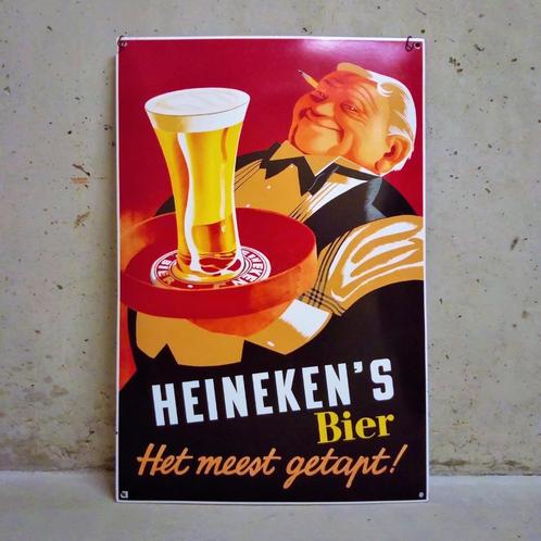 Emaille Reclamebord HEINEKEN BIER Meest Getapt E. Doeve 1990, Verzamelen, Merken en Reclamevoorwerpen, Gebruikt, Reclamebord, Ophalen of Verzenden