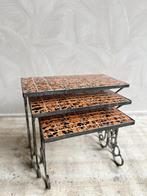 Vintage mimiset / miniset bijzettafeltjes mozaiek oranje, Ophalen, Minder dan 45 cm, Minder dan 55 cm, -