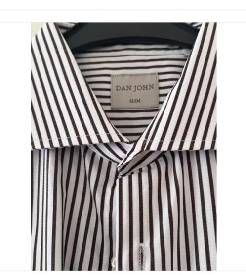 DAN JOHN Italy bruin wit streep overhemd mt 18/45 BCBC large, Kleding | Heren, Overhemden, Zo goed als nieuw, Halswijdte 41/42 (L)