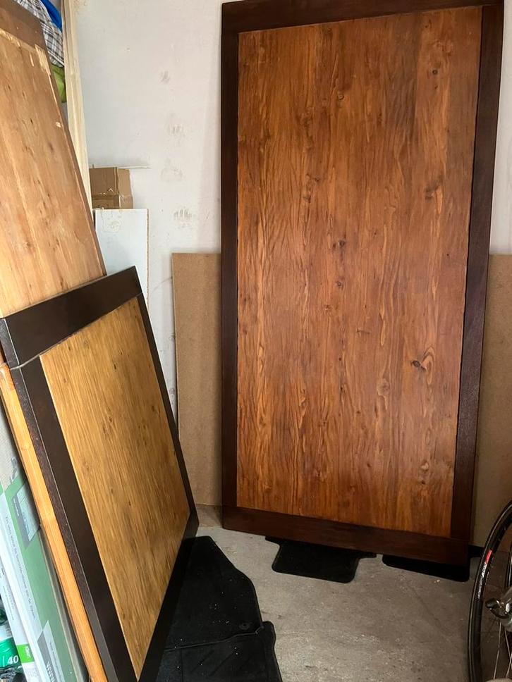 Twee tafelbladen gidisseld grenen, Huis en Inrichting, Tafels | Eettafels, Zo goed als nieuw, 50 tot 100 cm, 200 cm of meer, Rechthoekig