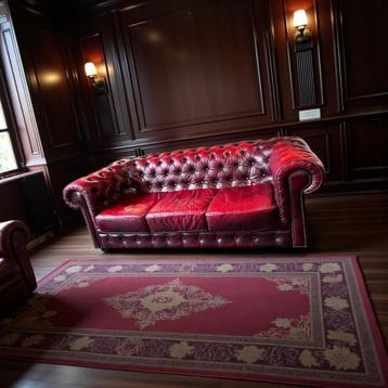 Vintage wijnrode chesterfield zetel / canapé / driezit beschikbaar voor biedingen