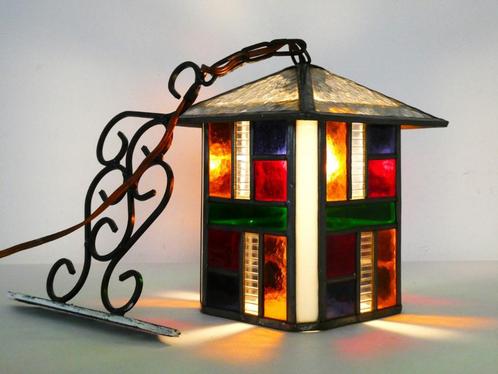 Glas in lood hanglamp wandlamp met haak beugel Art Deco, Antiek en Kunst, Antiek | Lampen, Ophalen of Verzenden