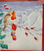 Winter roodborstje op tak in de sneeuw Kerst borduurpatroon, Ophalen, Nieuw, Handborduren, Patroon