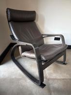 POÄNG Schommelstoel Zwartbruin Leer, Huis en Inrichting, Fauteuils, Ophalen, Gebruikt, 75 tot 100 cm, 50 tot 75 cm