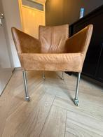 6x Lerenstoel op wieltjes, Huis en Inrichting, Stoelen, Ophalen, Gebruikt, Bruin, Metaal