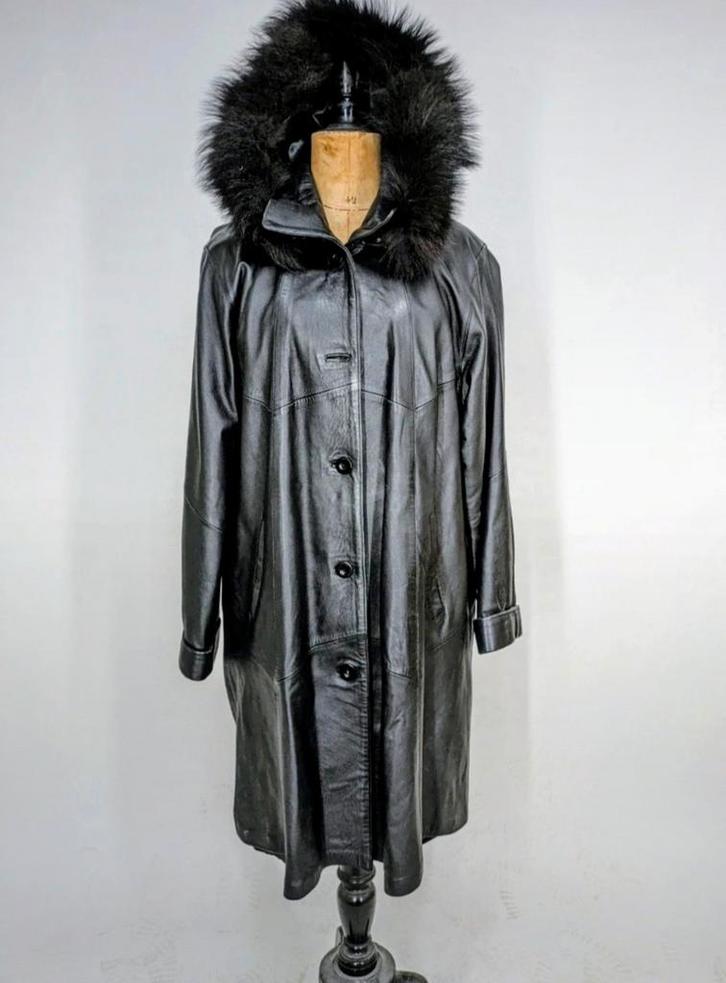 Vintage leren jas met capuchon van Skyjacker, Kleding | Dames, Jassen | Zomer, Gedragen, Maat 42/44 (L), Zwart, Ophalen of Verzenden