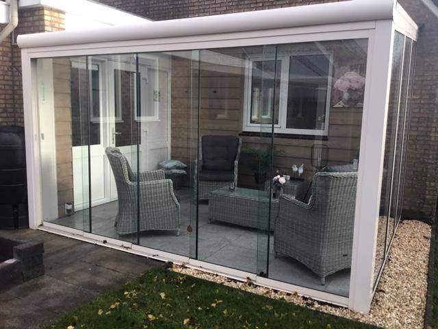 Veranda, wit aluminium met polycarbonaat dak, Tuin en Terras, Overkappingen, Gebruikt, Veranda, Ophalen
