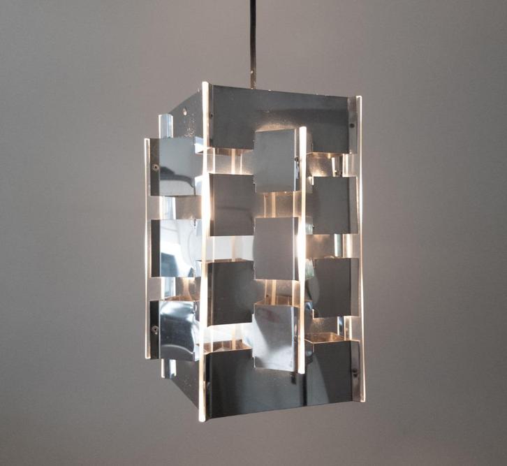 Vintage hang lamp van J.J.M. Hoogervorst, Huis en Inrichting, Lampen | Hanglampen, Minder dan 50 cm, Glas, Metaal, Ophalen of Verzenden