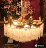 Kristallen kroonluchter goud antiek hanglamp staafjes pegels, Ophalen of Verzenden, Gebruikt, Glas, Antiek / klassiek