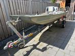 Aluminium visboot (platbodem) met trailer en 5 pk Yamaha., Watersport en Boten, Vis- en Consoleboten, Ophalen, Gebruikt, Tot 10 pk