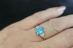Gouden Vintage ring edelsteen topaas en diamant. 2025/387., Blauw, ., Ophalen of Verzenden, Zo goed als nieuw