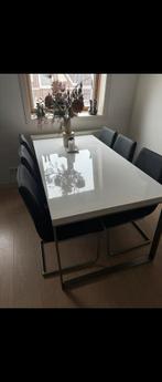Witte eettafel met 6 stoelen, Huis en Inrichting, Tafels | Eettafels, Ophalen, Overige materialen, Gebruikt, 100 tot 150 cm