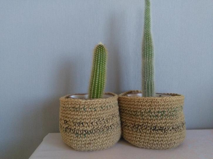 Gehaakte mand, Jute bloempot, Tuin en Terras, Bloempotten, Nieuw, Overige materialen, Binnen, Minder dan 40 cm, Minder dan 25 cm