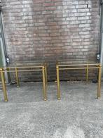 Set van 2 Bijzettafels – Glas & Goudkleurig Messing, Ophalen of Verzenden, Rond, Glas, 50 tot 100 cm