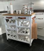 Keukentrolley Werkbank Wit & Wagondelen Wood Flessen Rek, Ophalen of Verzenden, Zo goed als nieuw