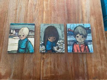 3 x Jaklien Moerman vintage schilderijtjes retro keramiek beschikbaar voor biedingen