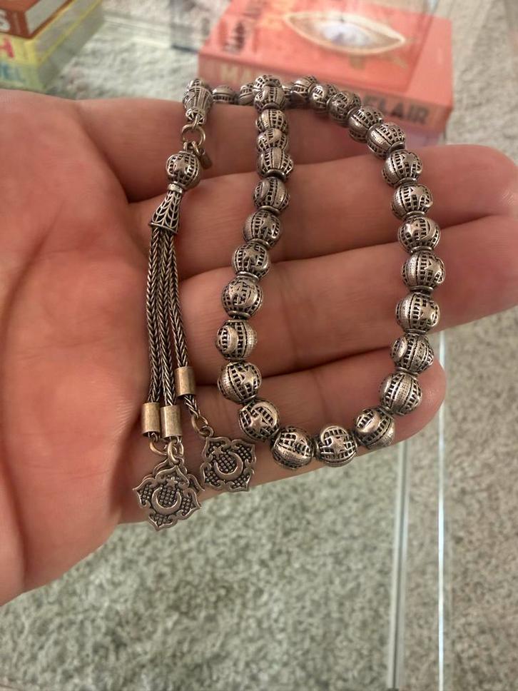 Zilverkleurige Tesbih Gebedsketting, Sieraden, Tassen en Uiterlijk, Armbanden, Zo goed als nieuw, Zilver, Met bedels of kralen