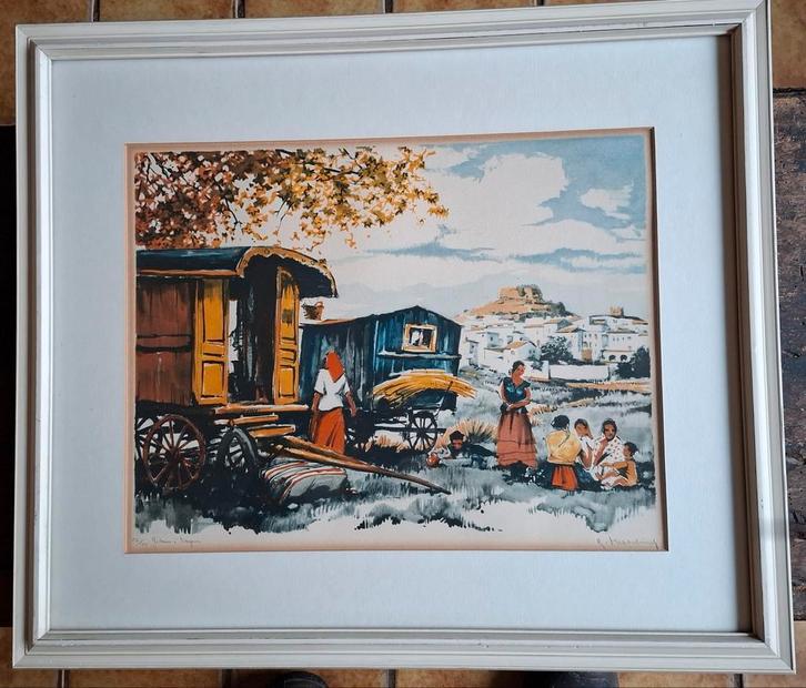 Zigeuners. Zeefdruk. Sign & genummerd. 12/100.  61/52  cm., Antiek en Kunst, Kunst | Litho's en Zeefdrukken, Ophalen