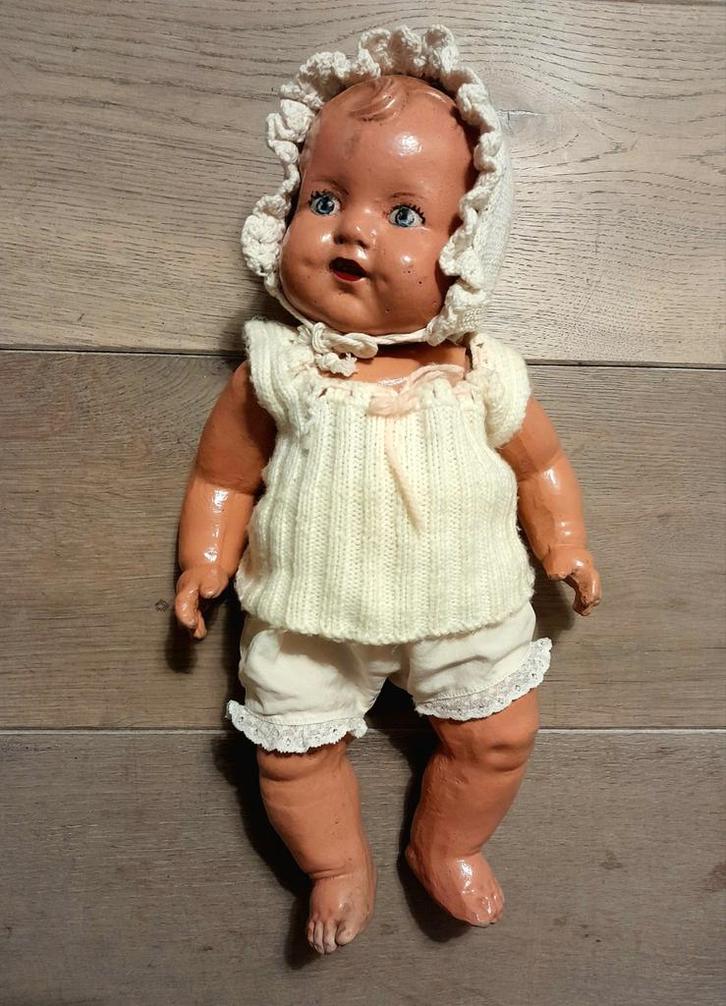 Antieke pop babypop steengoed 36cm, Antiek en Kunst, Antiek | Speelgoed, Ophalen of Verzenden