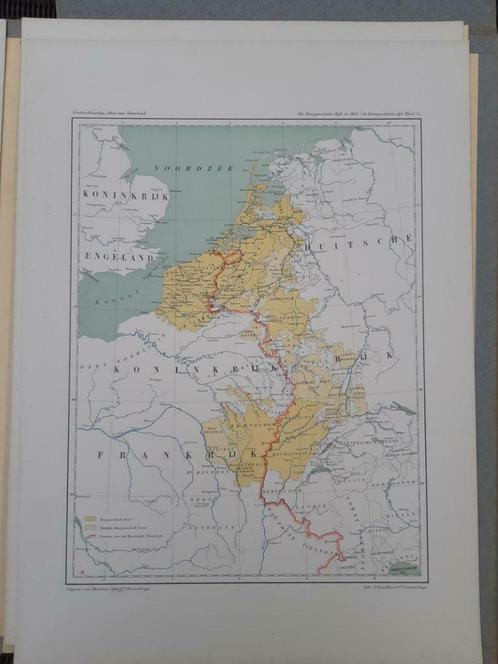 B007 / plattegrond van Bourgondische Rijk 1476 uit 1915, Antiek en Kunst, Kunst | Litho's en Zeefdrukken, Ophalen of Verzenden