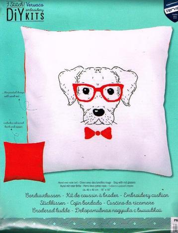 Cado sale vervaco borduurpakket kussen, hond met rode bril beschikbaar voor biedingen