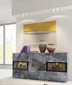 Dressoir - Ebony - Donker grijs (betonlook) - 132cm, Huis en Inrichting, Kasten | Dressoirs, Nieuw, Met deur(en), Glas, 25 tot 50 cm