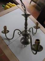 Tinnen luchter met 3 lampen, klein sokket, Huis en Inrichting, Lampen | Hanglampen, Ophalen of Verzenden, Zo goed als nieuw, Metaal
