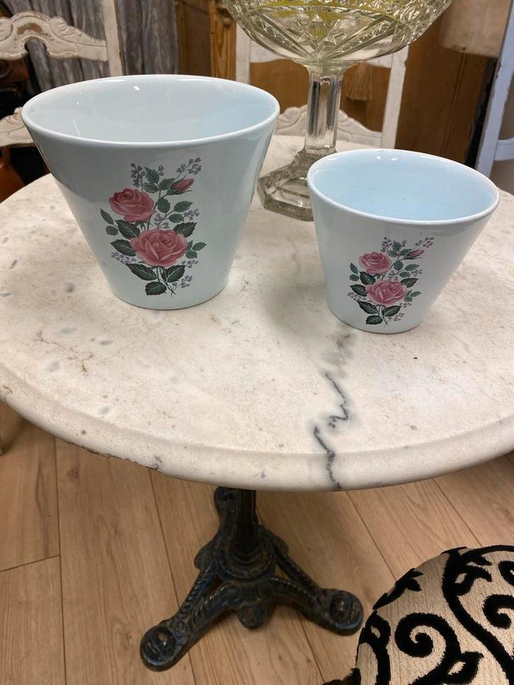 Vintage Bloempotten Set, Huis en Inrichting, Woonaccessoires | Vazen, Gebruikt, Blauw, Minder dan 50 cm, Aardewerk of Porselein