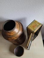 2 antiek, vintage blikken. Groot. Rijst, dierenvoer blik, Verzamelen, Blikken, Ophalen of Verzenden, Gebruikt, Overige, Overige merken