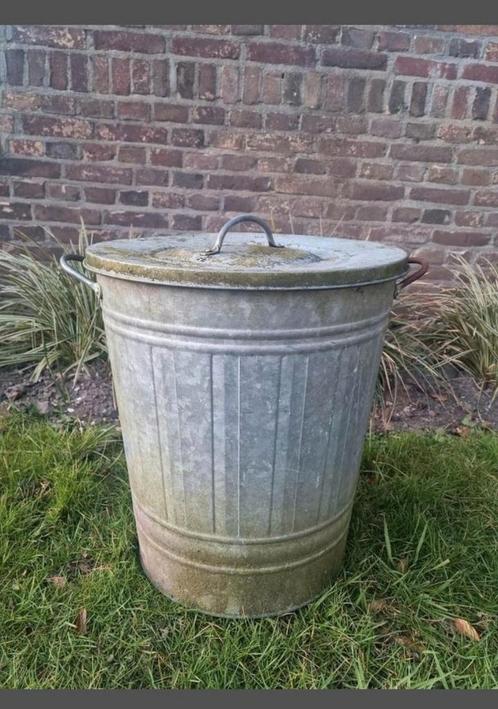 Zinken vuilnis emmer - zink prullenbak afvalbak, Huis en Inrichting, Woonaccessoires | Prullenbakken, Gebruikt, Metaal, 50 tot 75 cm