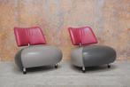 ZGANieuw! 2 fraaie leren Leolux Pallone design fauteuils, Leolux, Leolux, Design, 75 tot 100 cm