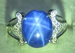 Stersaffier design zilver ring saffier 8 krt, Ophalen, 18 tot 19, Blauw, Zo goed als nieuw