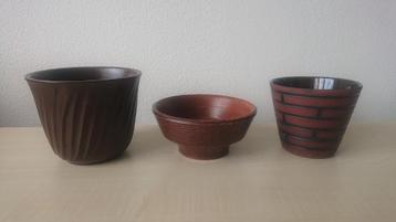 Set 3 stuks retro vintage bloempotten cactuspotten bruin beschikbaar voor biedingen