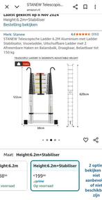 Weinig gebruike uitschuifbare ladder 6 meter, Doe-het-zelf en Verbouw, Ladders en Trappen, Ophalen, Zo goed als nieuw, 4 meter of meer