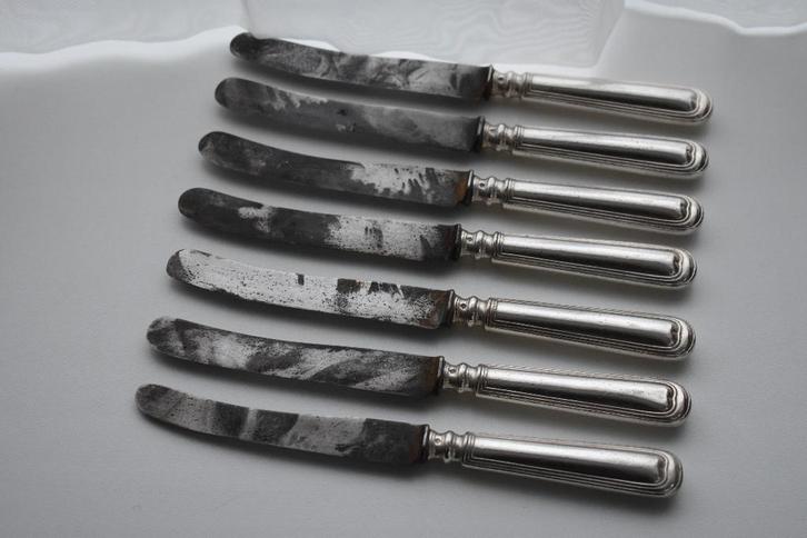 Hartfilet brocante verzilverde messen set 7x mes, Antiek en Kunst, Curiosa en Brocante, Ophalen of Verzenden