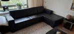 zwart leren hoekbank, Huis en Inrichting, Banken | Bankstellen, Ophalen, 250 tot 300 cm, Hoekbank, Driepersoons