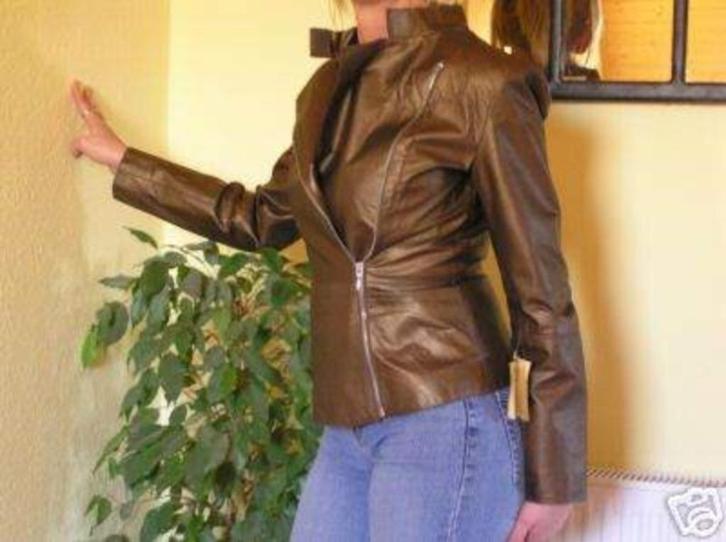 * Bronze Leren Bikerjack / Jas - Conley's * Mt. 38 * ZGAN *, Kleding | Dames, Jassen | Winter, Zo goed als nieuw, Maat 38/40 (M)