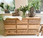 Unieke massief houten ladekast oude scheepsplanken - 9 lades, 5 laden of meer, 150 tot 200 cm, Ophalen of Verzenden, Minder dan 100 cm