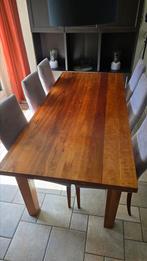 Massief kersenhouten eethoek met 6 stoelen, Ophalen, Gebruikt, 200 cm of meer, 50 tot 100 cm