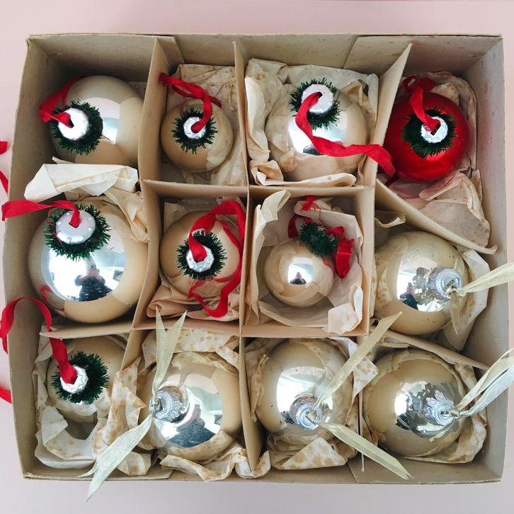 Duitse set vintage kerstballen GDR + West Germany - 60s, Diversen, Kerst, Gebruikt, Ophalen of Verzenden