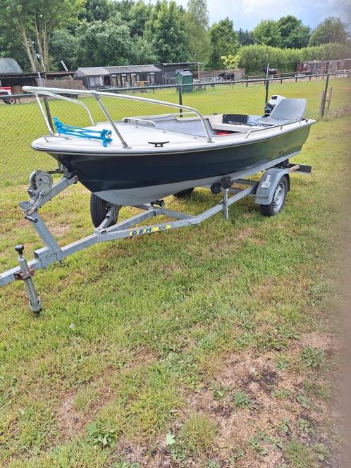 Prachtige tour of visboot met motor en trailer(4pers), Watersport en Boten, Vis- en Consoleboten, Zo goed als nieuw, Tot 10 pk