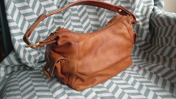 My Lady leren tas, caramel kleur, schoudertas, 7 vakken, Sieraden, Tassen en Uiterlijk, Tassen | Damestassen, Gebruikt, Schoudertasje