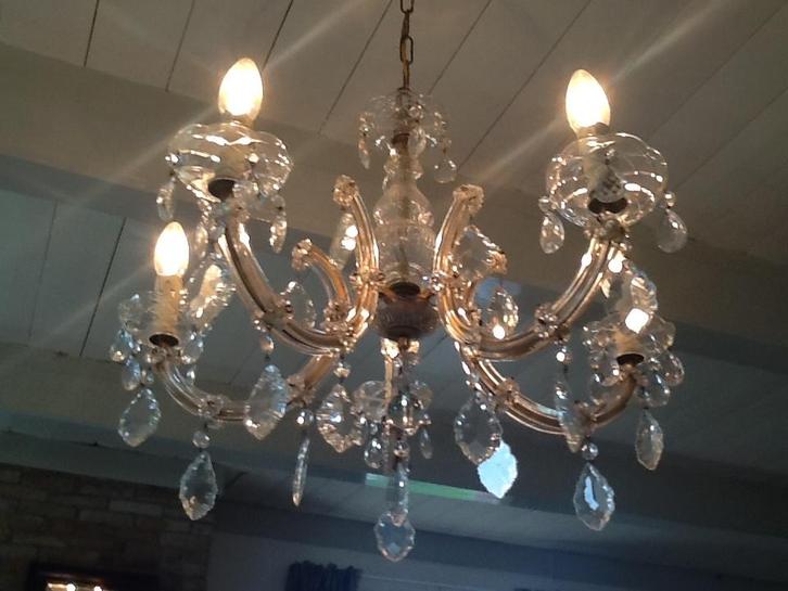 Elegante kroonluchter van glas, Huis en Inrichting, Lampen | Kroonluchters, Gebruikt, Glas, Ophalen of Verzenden
