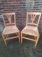 Iepen houten stoelen met biezen zitting, Huis en Inrichting, Stoelen, Ophalen, Gebruikt, Bruin, Kerkstoel