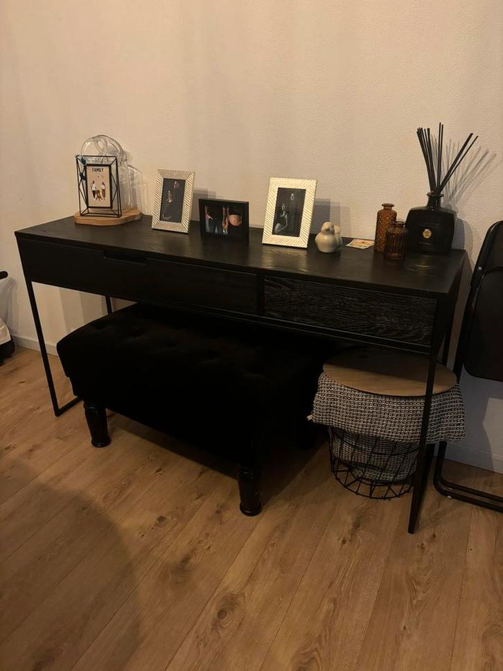 Side table nieuw zwart hout metalen poot, Huis en Inrichting, Tafels | Sidetables, Nieuw, 25 tot 50 cm, 50 tot 100 cm, Rechthoekig