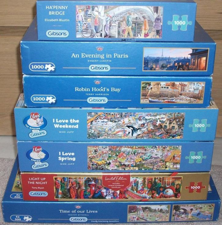 Diverse *** PUZZELS GIBSONS *** 7 stuks, Hobby en Vrije tijd, Denksport en Puzzels, Zo goed als nieuw, Legpuzzel, 500 t/m 1500 stukjes