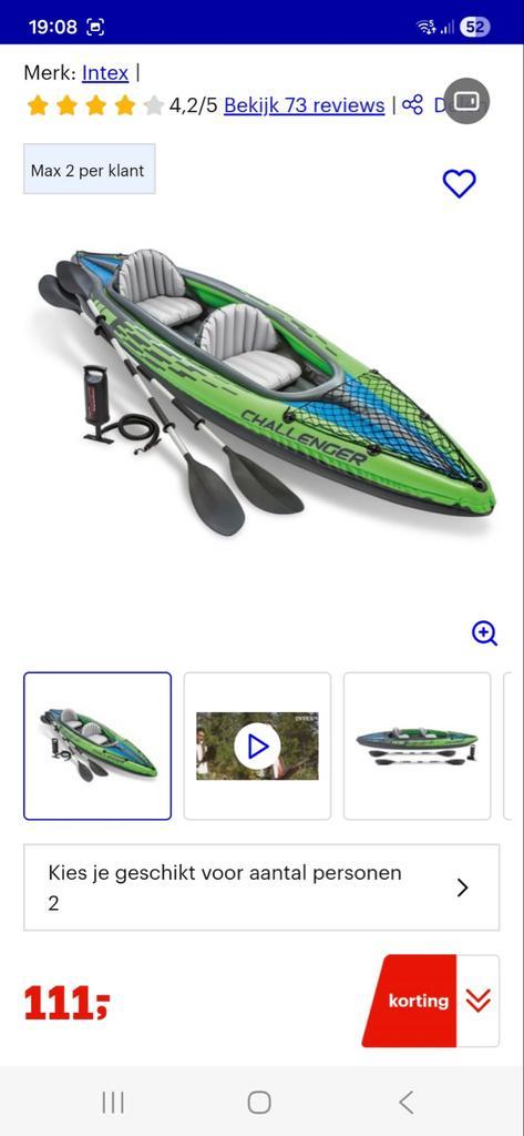 Intex Challenger Kano 2-persoons, Watersport en Boten, Kano's, Zo goed als nieuw, Kajak, Twee personen, Opblaasbaar, Ophalen